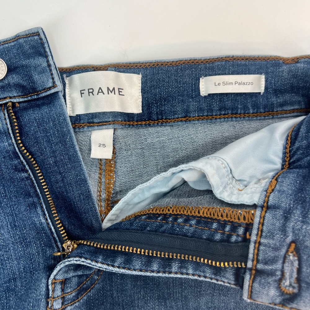 Frame Denim Le Slim Palazzo High Rise Wide Leg Dark Wash Jeans in Skywalk 25 - Picture 6 of 15